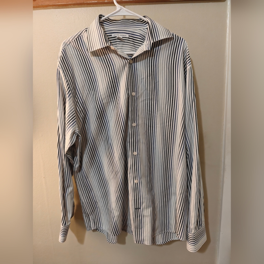 Banana Republic Men's Large Blue Gray Striped Cotton Dress Shirt Turkey
